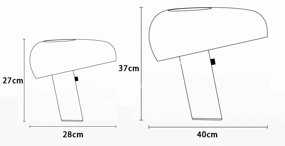 Lampe champignon Design Marbré LED. Espace occupée - Petite 27 cm de haut par 28 cm large. Grande 37 cm de haut par 40 cm de large.