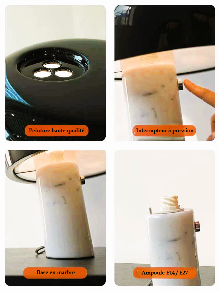 Lampe champignon Design Marbré LED. Détails : Peinture haute qualité, Interrupteur à pression, Base en marbre, Ampoule E14 / E27.