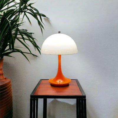 Lampe champignon de style Vintage des années 70 Abat-jour Blanc et base orange