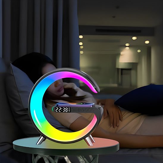 Lampe de chevet design | Réveil LED multicolore - Couleur de l'appareil noir