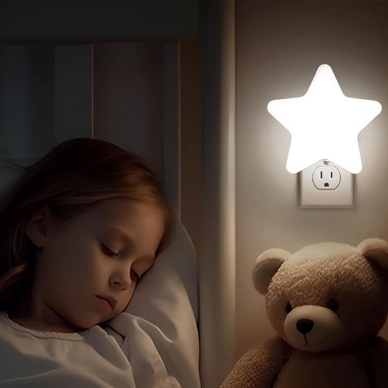 Nuit-Paisible Blanche | Veilleuse pour bébé en forme d'étoile avec une fillette endormie