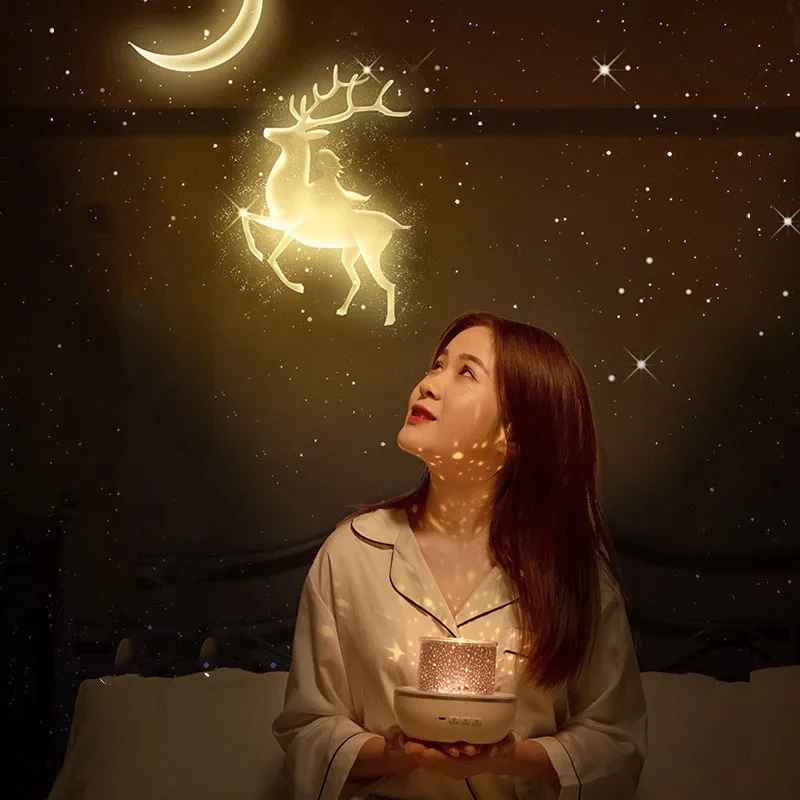 Veilleuse projection | Féerique qui démontre la projection au plafond d'un reine volant vers la lune.
