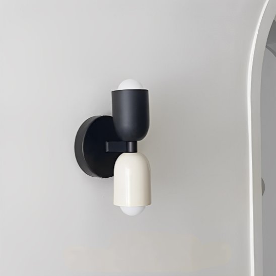 Applique murale chambre | Design Ajustable l'abat-jour du haut est noir, celui du bas est blanc et le châssis noir.