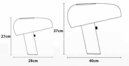 Lampe champignon Design Marbré LED. Espace occupée - Petite 27 cm de haut par 28 cm large. Grande 37 cm de haut par 40 cm de large.