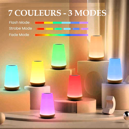 7 Lampes de chevet tactile | LumiTouch avec l'éclairage de couleurs différents et On voit les Modes de variation d'éclairage possibles.
