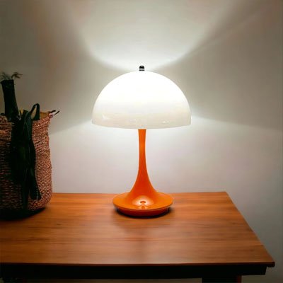 Lampe champignon de style Vintage des années 70 Abat-jour Blanc et base orange 