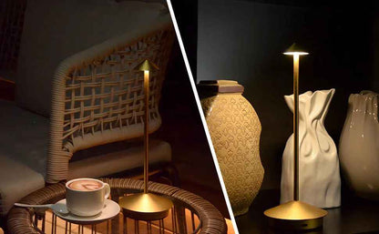 Deux images séparée Lampes de table | Scandinave sur une table à café et l'autre dans une étagère contenant des vases