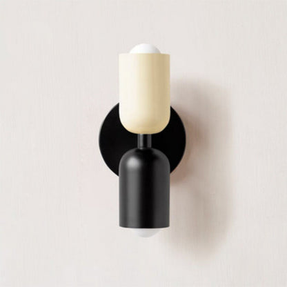 Applique murale chambre | Design Ajustable l'abat-jour du haut est blanc, celui du bas est noir et le châssis noir. 