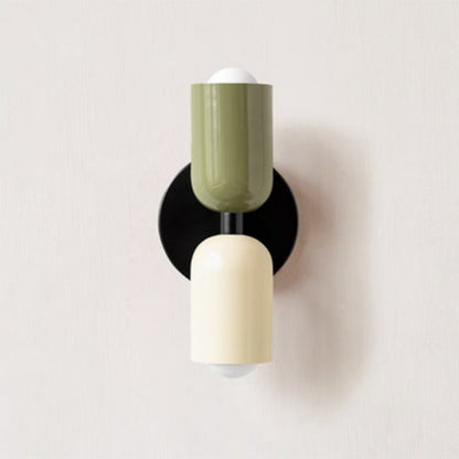 Applique murale chambre | Design Ajustable l'abat-jour du haut est vert, celui du bas est blanc et le châssis noir. 