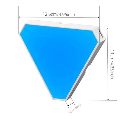 L'image donne les dimensions de l'applique murale interieur | Design Reuleaux : 11 cm de haut par 12,6 cm de largeur et 2.8 cm de profondeur. 